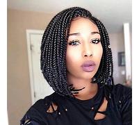 NEZIH Synthetic Lace Front Wig Short Medium Black/Burgundy Black Middle Part Sew in 100% Kanekalon Hair Braided Wig African Braids Bob Haircut, with Wig Cap, Decorative Accessories