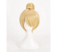 NEZIH Tinker Bell Cosplay Wig Gradual Golden Bun Wig Anime Synthetic Hair Adult Role Play Cosplay Anime Wig Coser, with Wig Cap, Halloween Decoration Accessories