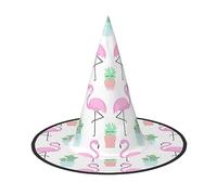 NEZIH Tropical Flamingo Cute Cactus Print Halloween Hat Accessory Adults Costume Party Cone Witch Hat Women, Kids, Girls, Boys