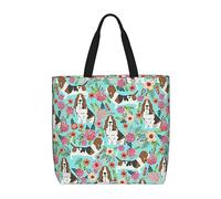 NEZIH Volcano Print Zipper Waterproof Tote Bag For Women Shopping Gift Grocery Reusable Bags, Sweet Basset Hound Florals, One Size