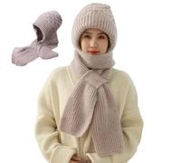NEZIH Windproof Cap Scarf & Knitted Hat for Women - 2 in 1 Mask Scarf, Winter Warm, Cream Gray