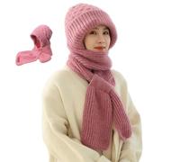 NEZIH Winter Warm Knitting Cap Scarf - 2 in 1 Mask Hat for Women (Pink)