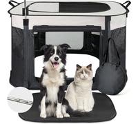 NEZUC Dog Playpen,Pet Playpen,Foldable Cage Kennel for Small Dog Cat,Waterproof Exercise Pen Crate with Removable Bottom,Indoor Outdoor Travel Use with Carrying Case (Black, Large(36''×28''×24''))