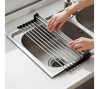 NEZUIBAN Dish Drying Rack with Roll Up and Over Sink for Kitchen,17.5"x11.8",Black