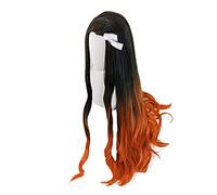 Nezuko Kamado Long Curly Wig Heat Resistant Synthetic Hair Cosplay Costume Role Play Wigs
