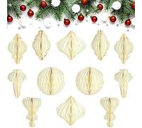 Nezyo 12 Pcs Christmas Hanging Honeycomb Balls 3D Paper Christmas Tree Ornaments Decorative Lantern Honeycomb Decorations for Holiday Winter Xmas Party Wonderland (White)