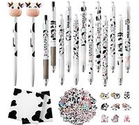 Nezyo 17 Pcs Cow Print Stuff Gift Back to School Supplies Include 14 Cow Pen 0.5mm Black Gel Ink 2 Sticky Note 1 Set Sticker for Student Teacher School Office Supplies Birthday Party Gift