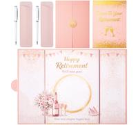 Nezyo 2 Sets Retirement Card Gift Set for Women, Happy Retirement Guestbook | Rose Gold 2 Pens 2 PU Pen Sleeves, Alternative Farewell Going Away Memory Signature Sign Card Keepsake Party Decorations