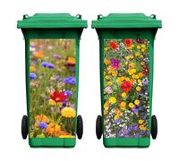 Nezyo 2 Sheets Wheelie Bin Stickers, Wildflowers Dustbin Sticker Decorative Self Adhesive Waterproof Large Floral Bin Decal for Dustbin Fridge Wall Indoor Outdoor Home Decor, 14. 37 x 30. 71 Inch