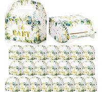 Nezyo 24 Pcs Baby Shower Party Favor Boxes Sage Green Goodie Bags for Guests,Baby Shower Paper Boxes with Eucalyptus Leaves for Gender Reveal Return Guest Gifts,4.7 x 2.4 x 5.1 Inch