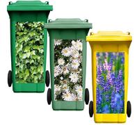 Nezyo 3 Pieces Daisy Ivy Lavender Flowers Decorative Wheelie Bin Stickers Covers, Self Adhesive Bin Stickers Decorative Decals for Wall, Home Decor, Garden, Indoor and Outdoor, 15 x 32.28 Inch