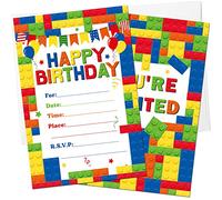Nezyo 30 Pack Birthday Party Invitations with Envelopes Bulk Colorful Building Block Party Invitation Kids Stacking Bricks Invite Card Set for Girls Boy Decorations Supplies(60 Pieces,Building Block)