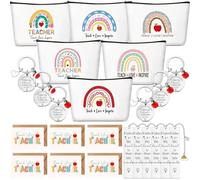 Nezyo 6 Sets Teacher Appreciation Gifts Include 6 Rainbow Makeup Bags 6 Thank You Bookmarks 6 Keychains 6 Thank You Cards with Envelopes for Men Women Teacher Leaving End of Term Retirement Gift