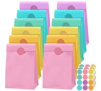 Nezyo 60 Pcs Easter Pastel Paper Gift Bags with Stickers 5.1 x 3.1 x 9.4 Inches Colorful Rainbow Paper Candy Bags for Party Favor Wedding Birthday Candy Snack DIY Goodie Treat (Macaron Color)