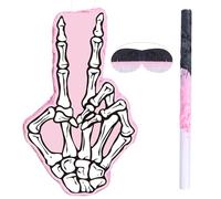 Nezyo Bad Two The Bone Piñata Party Favors Pink White Skull 2nd Piñata with Stick Blindfold Bad 2 The Bone Birthday Decorations for Rock and Roll Music Themed Party Decorations Supplies