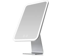 NEZZOE Light Up Mirror with Metal Stand, 2000mAh Battery, 30x18 cm | Rechargeable Makeup Mirror with Led Lights, 3 Colors and Brightness Adjustable