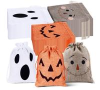 NFAMRZCAR Halloween Burlap Gift Bags 5 x 7 Inch (Colorful, 3 STYLE 48PC)