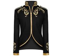 NFAOEGJ Mens Medieval Renaissance Jacket, Gothic Victorian Frock Coat Adult Steampunk Renaissance Costume Gold Embroidered Jacket Suit Halloween Cosplay Prince Costume (Black, XXL)