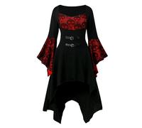 NFAOEGJ Traditional Irish Dress Renaissance Medieval Costume, Halloween Victorian Dress (Red, S)