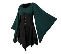 NFAOEGJ Women's Medieval Costume, Victorian Renaissance Vintage Dress, Butterfly Sleeve Gothic Punk Dress for Halloween Cosplay Party (Green, L)