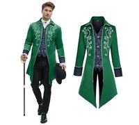 NFAUEIK Men's Medieval Steampunk Jacket Victorian Coat Renaissance Renaissance Tailcoat Halloween Costume, Green, XXL