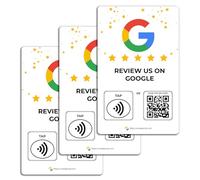 NFC Business Review Cards 3 Pack - Contactless Smart Tap & QR Code - Compatible with Google Review System - Reusable Feedback Tool for Shops, Restaurants, Local Business - Works with All Phones