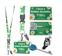 NFC Disability ID, Custom Printed/Phone Number QR Code, NFC All Printed & Coded, Name Printed on Rear of Card, White Daisy Flower, with Premium Green Lanyard/Flower Lanyard