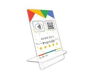 NFC Review Tap Stand - Smart Social Media & Business Card Alternative - NFC Tag & QR Code - Compatible with Google Review System, For all smart phones - Boost SEO, Engagement & Visibility