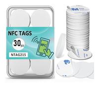 NFC Tag 30Pcs, NTAG215 Chip NFC Stickers, Programmable NFC Blank Card with Adhesive Back, 504 Bytes Memory, RFID Stickers Rewritable Compatible with TagMo and Amiibo