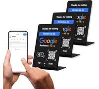 NFC Tag GoogleReview Stand - Boost Customer Feedback with Tap & Scan QR - No App, No Subscription - Works on iPhone & Android (Black, 5.12"x3.54" - 3 Pack)