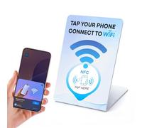 NFC WiFi Tap to Connect Stand for iPhone & Android, One-Tap Wireless Login, Rewritable NTAG215 Smart Tag, Waterproof PVC WiFi Sign with QR Code Setup