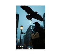 NFDVFHFRQ Abstract City Messenger Crow (4) Canvas Poster Wall Art Decor Print Picture Paintings for Living Room Bedroom Decoration 08x12inch(20x30cm)