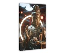 NFDVFHFRQ Bronze Buddha Statue Canvas Poster Wall Art Decor Print Picture Paintings for Living Room Bedroom Decoration 20x30inch(50x75cm)