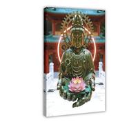 NFDVFHFRQ Bronze Buddha Statue Lotus (2) Canvas Poster Wall Art Decor Print Picture Paintings for Living Room Bedroom Decoration 24x36inch(60x90cm)