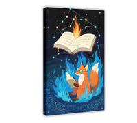 NFDVFHFRQ Flame Fox Reading Books (4) Canvas Poster Wall Art Decor Print Picture Paintings for Living Room Bedroom Decoration 08x12inch(20x30cm)