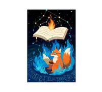 NFDVFHFRQ Flame Fox Reading Books (4) Canvas Poster Wall Art Decor Print Picture Paintings for Living Room Bedroom Decoration 20x30inch(50x75cm)