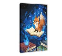 NFDVFHFRQ Flame Fox Reading Books (5) Canvas Poster Bedroom Decor Landscape Office Room Decor Gift 24x36inch(60x90cm)
