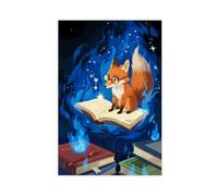 NFDVFHFRQ Flame Fox Reading Books (5) Canvas Poster Wall Art Decor Print Picture Paintings for Living Room Bedroom Decoration 08x12inch(20x30cm)