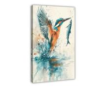 NFDVFHFRQ Kingfisher And Fish Poster Canvas Poster Bedroom Decor Landscape Office Room Decor Gift 12x18inch(30x45cm)