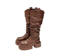 NFEKLFI knee high boots Retro Women Knee High Boots Fashion Stack Platform Boot Luxury Designer Knight For Woman Exquisite Round Head Casual Shoes for women(Brown,40)