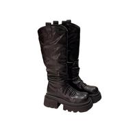 NFEKLFI knee high boots Retro Women Knee High Boots Fashion Stack Platform Boot Luxury Designer Knight For Woman Exquisite Round Head Casual Shoes for women(Black,38)