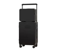 NFEKLFI Medium Suitcase Luggage Set 20+14" 24+14" with Cup Holder Lock 360° Wheels Side-Standing Foot Hook PC+ABS Suitcase Travel Case(Black,24 Inches)