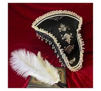 NFEKLFI Tricorn Hat Pirate Hat Retro Gothic Countess Pearl Triangle CosPlay Feather Costume Accessories Props(Color04)