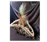 NFEKLFI Tricorn Hat Pirate Hat Retro Gothic Countess Pearl Triangle CosPlay Feather Costume Accessories Props(Color01)