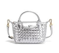 NFengHe Small Woven Crossbody Bags Purse for Women Trendy Leather Dumpling Lightweight Mini Handbag, Silvery, S