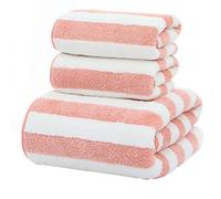 Nff Bath Towel, Pure Cotton Fluffy Super Soft Striped Bath Towel Absorbent, Quick-drying, Non-linting Bath Towel Set (1 Bath Towel + 1 Towel) (Color : Pink)
