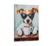NFFBGFD Coffee First- Cool Jack Russell Canvas Poster Bedroom Decor Landscape Office Room Decor Gift 16x24inch(40x60cm)