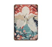 NFFBGFD Cranes at Sunrise Print Japanese Tin Sign Vintage Metal Pub Club Cafe Bar Home Wall Art Decoration Poster Retro 8x12inch(20x30cm)