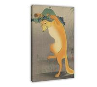 NFFBGFD Dancing Fox with Lotus Leaf Hat. Canvas Poster Wall Art Print Picture Paintings 12x18inch(30x45cm)