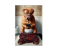 NFFBGFD Dogue De Bordeaux On Toilet With Canvas Poster Bedroom Decor Landscape Decor Gift 12x18inch(30x45cm)